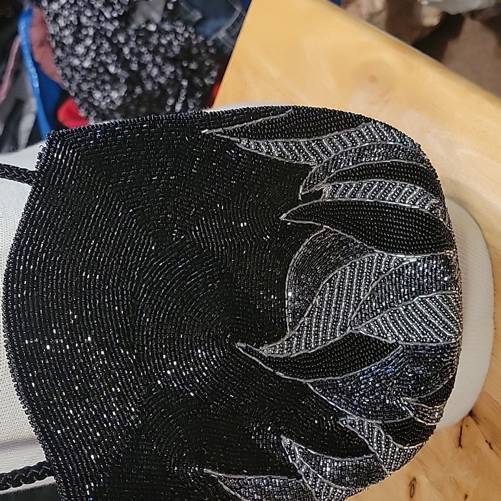 Silver and black beaded bag